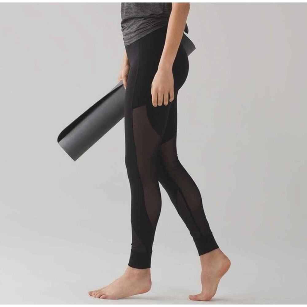 Lululemon Mesh Panel Cropped Capri 29" Leggings Black Womens Size 6 P30416